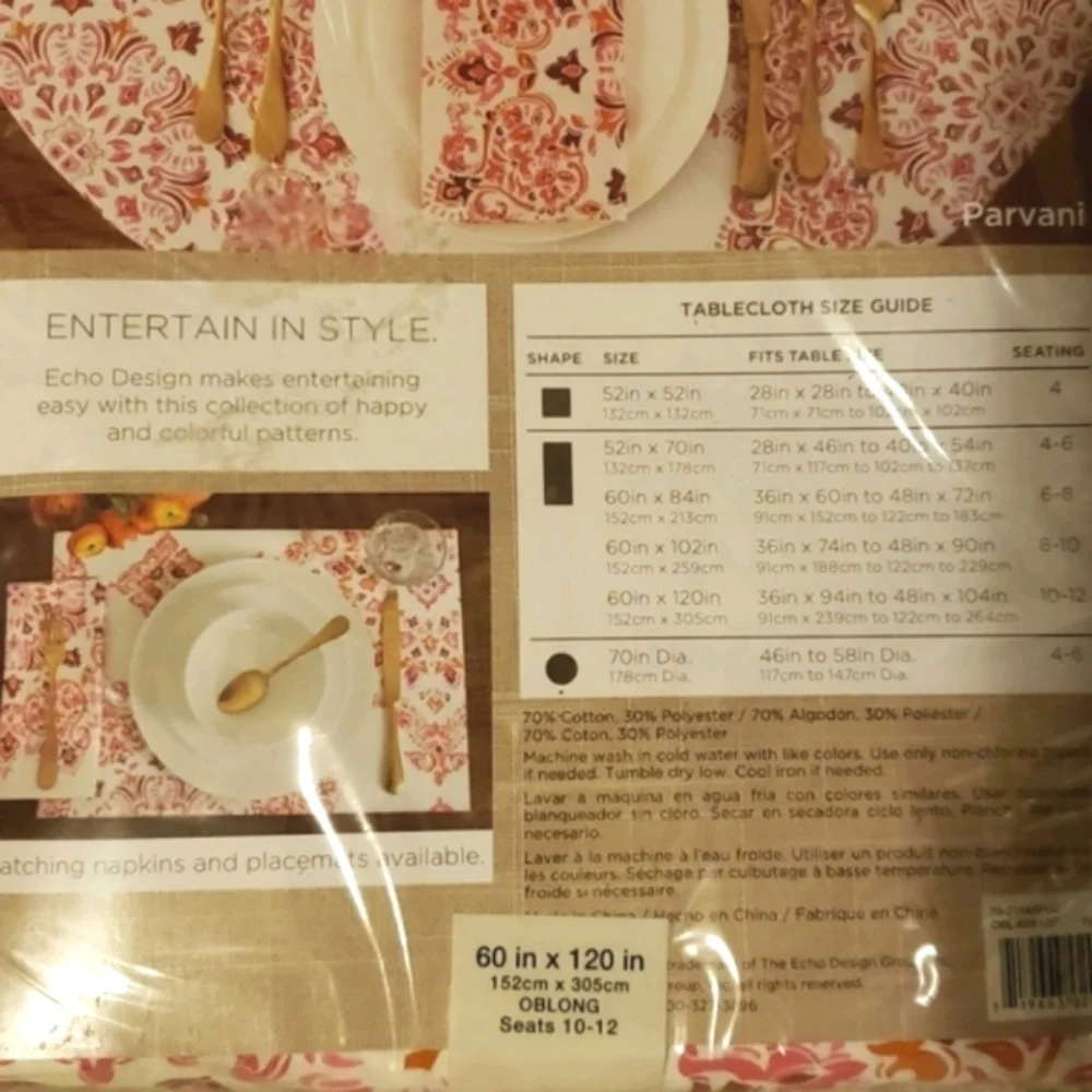 NWT Echo Design Parvani Tablecloth 60in x 120in Oblong